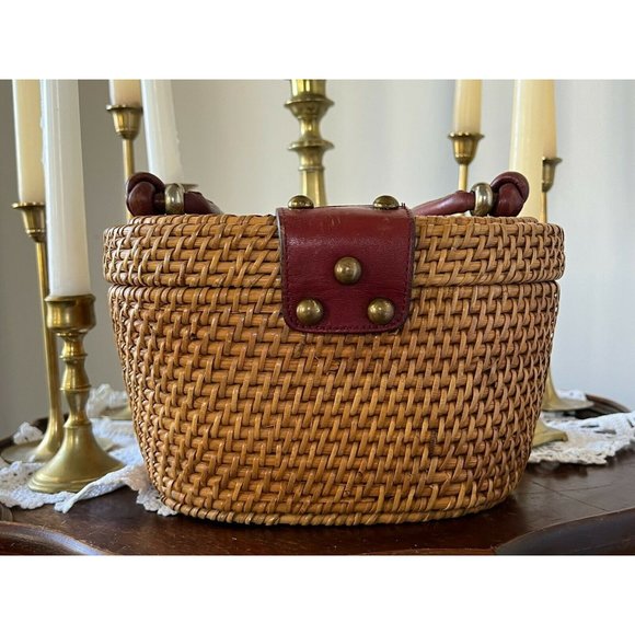 1960’s ETIENNE AIGNER Oval Handmade Wicker Basket Handbag VINTAGE CottageCore - Picture 7 of 9